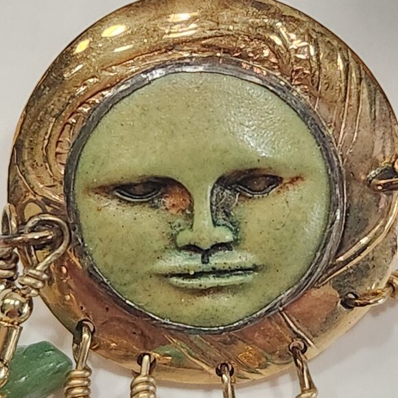 Rare Vintage Gold Tone Tabra "Celestial" Moon Face Pierced Dangle Earrings - Picture 7 of 8